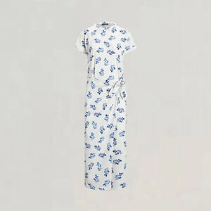 NWT Ralph Lauren Floral Faux Wrap Dress in Blue and White Size S